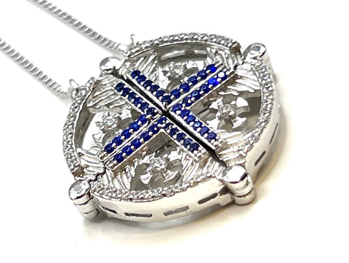 Sterling Round Jerusalem Cross Opening Magnetic Necklace